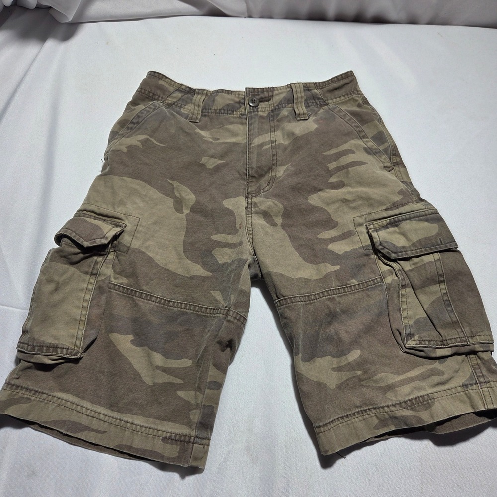 First Wave Boys Camo Cargo Shorts Size 12 Green Brown Cotton Utility Casual